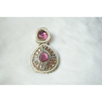 Pink Crystal Dangler Golden Earrings