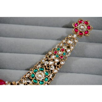 Pink & Green Pachi Kundan Passa Earrings