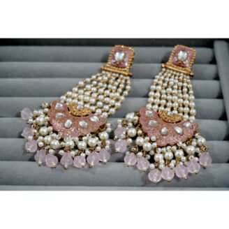 Pink Beads & Pearls Studded Kundan Passa Earrings