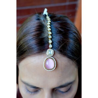 Pink Stoned AD Maang Tikka