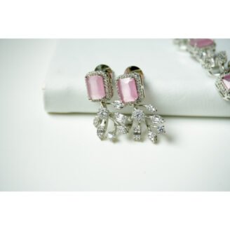 Pink Silver AD Necklace Set