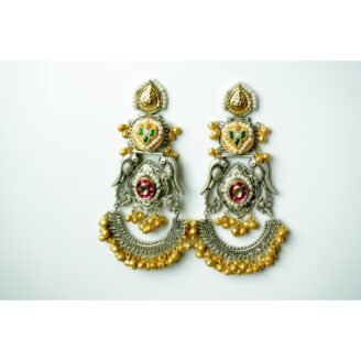 Long Dual Tone Chandbali Earrings