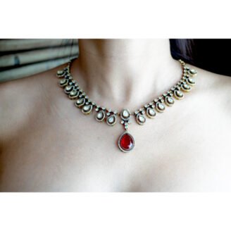 Ruby Polki Droplet Necklace Set