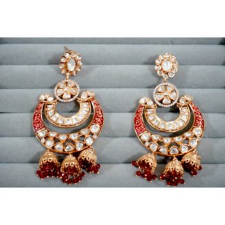 Red Enamel Kundan Jhumka earrings