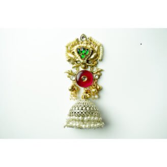 Green & Red Stone Kundan Earrings