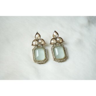 Sea Green Tear Drop Golden Earrings