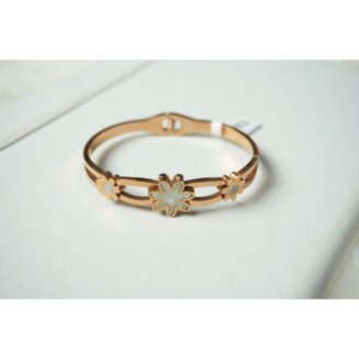 Rose Gold Floral Charm Bangle Bracelet