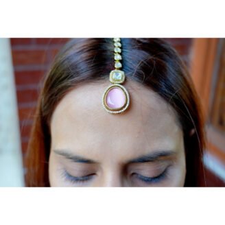 Pink Stoned AD Maang Tikka