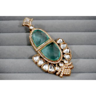 Sea Green Stone Kundan Polki Earrings