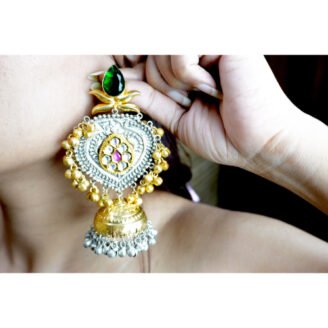 Long Dual Tone Jhumka Drop Earrings