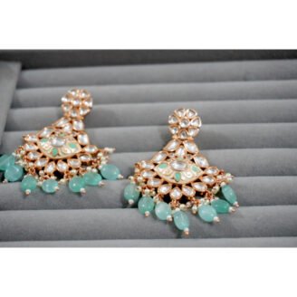 Sea Green Beaded Kundan Dangler Earrings