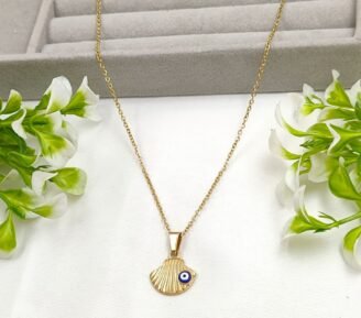 22k Gold Plated Chain Necklace with Seashell Evil Eye Pendant