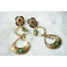 Pearls & Green Enamel Kundan Dangle Earrings