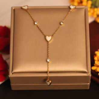 22k Gold Plated Chain Neckalce with Cream Heart Enamel Pendant