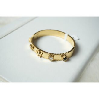 Gold Flower Stone Bangle Bracelet