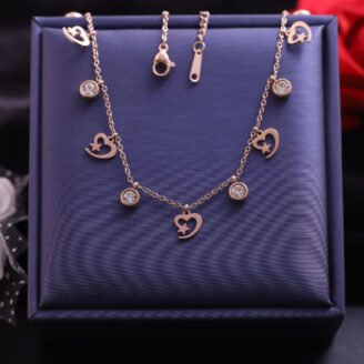 18k Rose Gold Plated Heart & Zirconia Charm Necklace