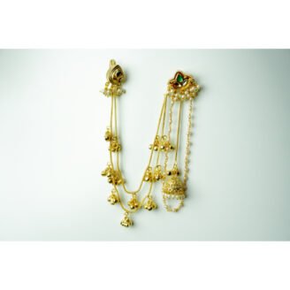 Green Enamel Kashmiri Earrings with Ear chain