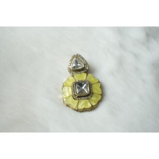 Yellow Enamel Kundan Stud Earrings
