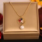 22k Gold Plated Necklace with Tricolour Bloom Pearl Pendant