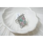 Silver Pink & Green Oval Ring