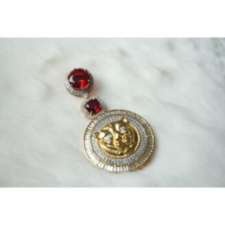 Red Stone Lion Head AD Earrings
