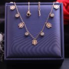 18k Rose Gold Plated Leaf Clover Shaped Charms & Zirconia Necklace