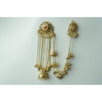 Amber Bahubali Kashmiri Earrings with Ear Chain