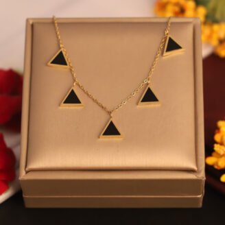 22k Gold Plated Chain Neckalce with Black Triangle-Shaped Pendant