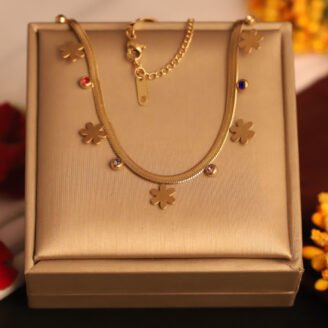 22k Gold Plated Flower Charms with Multi Colour Zirconia Snake Chain Necklace