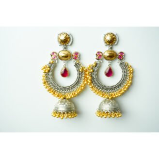 14PbY0l8_7W-FncWl2iDVkPUoJMzs8cQm.jpg Dual Tone Ruby Kundan Earrings
