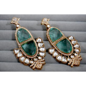 Sea Green Stone Kundan Polki Earrings