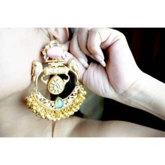 Pink & Green Chandbali Bird Motif Earrings