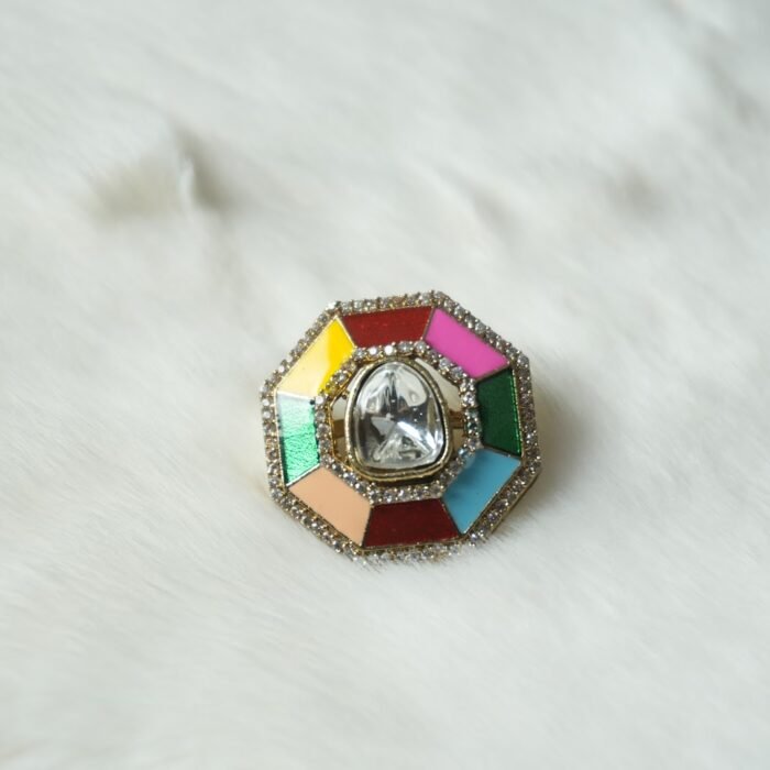 Multi Color Enamel Kundan Stud Earrings