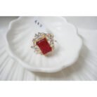 Red Square Floral Kundan Ring