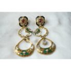 Pearls & Green Enamel Kundan Dangle Earrings