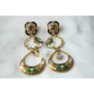 Pearls & Green Enamel Kundan Dangle Earrings