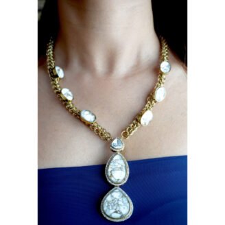 MOP and Gold plated Polki Necklace Set