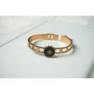 Black Malachite Floral Motif Bangle Bracelet