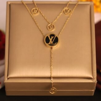 22k Gold Plated Layered Necklace with Multiple LV Motif