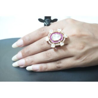 Pink Uncut Polki Ring