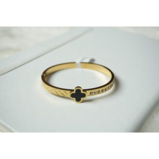 Gold Black Clover Bangle Bracelet