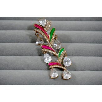 Pink & Green Stone Studded Drop Earrings