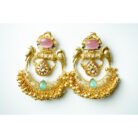 Pink & Green Chandbali Bird Motif Earrings