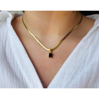 22k Gold Plated Chain Necklace with Square Black Pendant