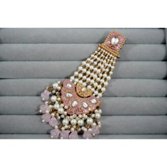Pink Beads & Pearls Studded Kundan Passa Earrings