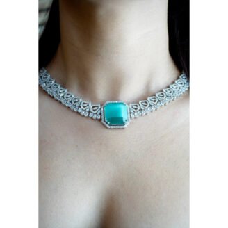 Mint Green AD Choker Necklace Set