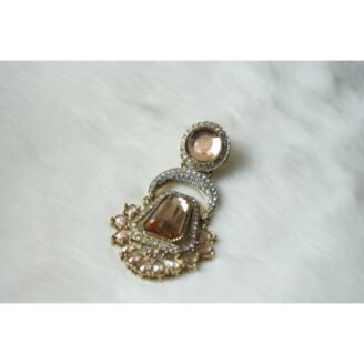 Amber Stone Pakistani Dangle Golden Earrings