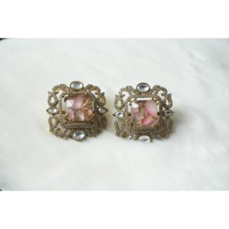 Pink Uncut Stone Stud Earrings