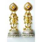 Long Dual Tone Monalisa Stone Jhumka Earrings