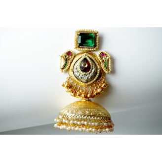 Emerald Stone Kundan Jhumka Earrings